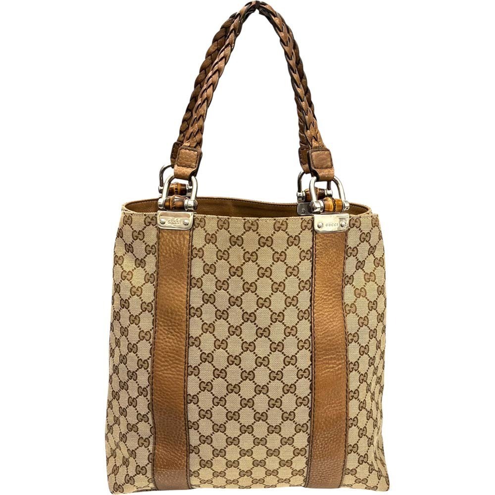 Gucci Bag Bamboo Brown Canvas GG Tote